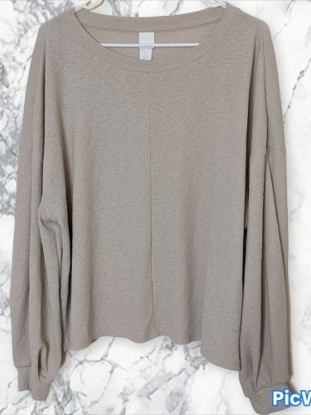 H&M Long Sleeve Scoop Neck Top in Taupe